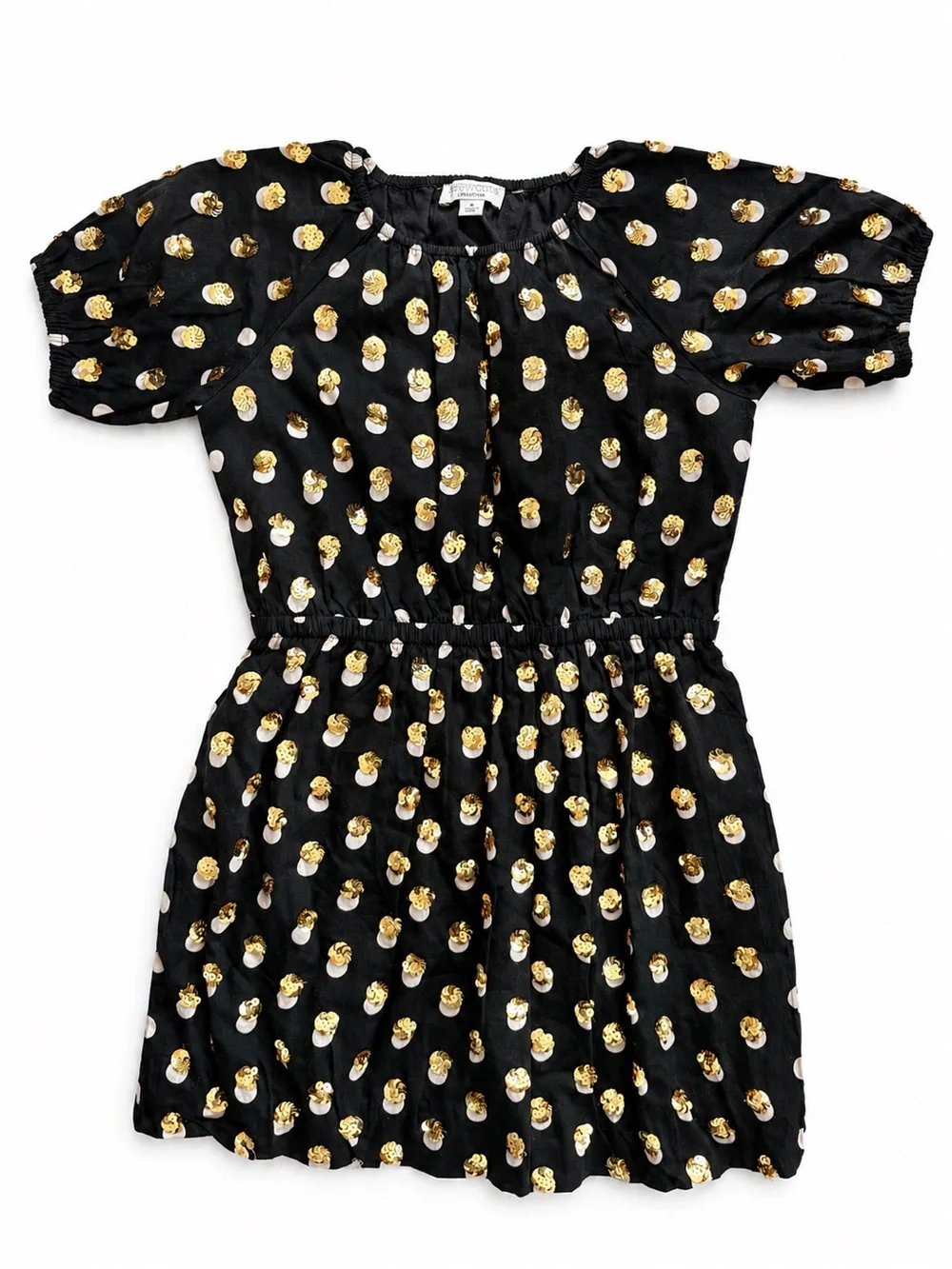 Crewcuts Girls Size 7 Black Gold Sequin Polka Dot Party Dress